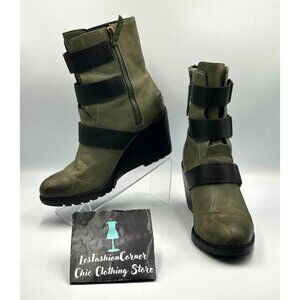 Sorel Women’s Olive/Black Leather After Hours Nori Wedge Boots Size 9 3280